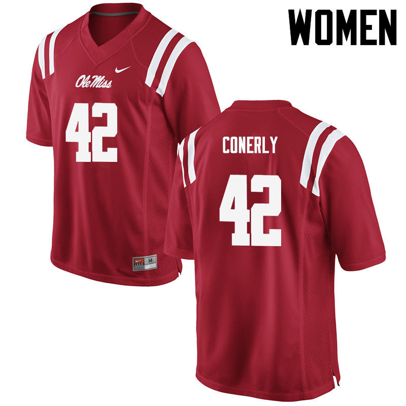 Charlie Conerly Ole Miss Rebels NCAA Women's Red #42 Stitched Limited College Football Jersey LKL7858BB